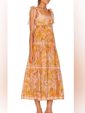 Zimmermann Pattie Tie Shoulder Midi Dress Floral Print